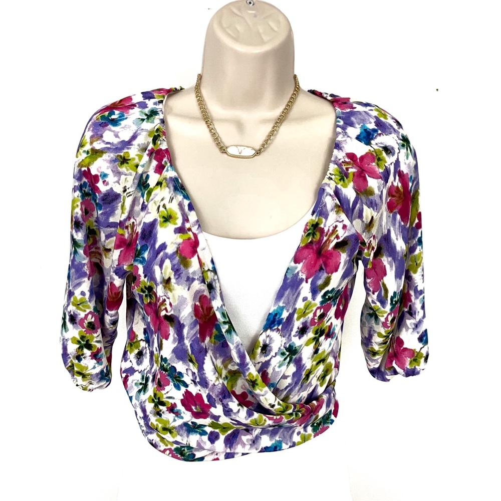 Lizabell Women's Floral Self Tie Crop Top Shirt